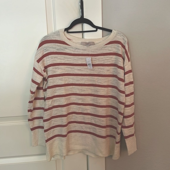Brand new with tags loft, medium striped sweater. Cream and brick. - Picture 1 of 4